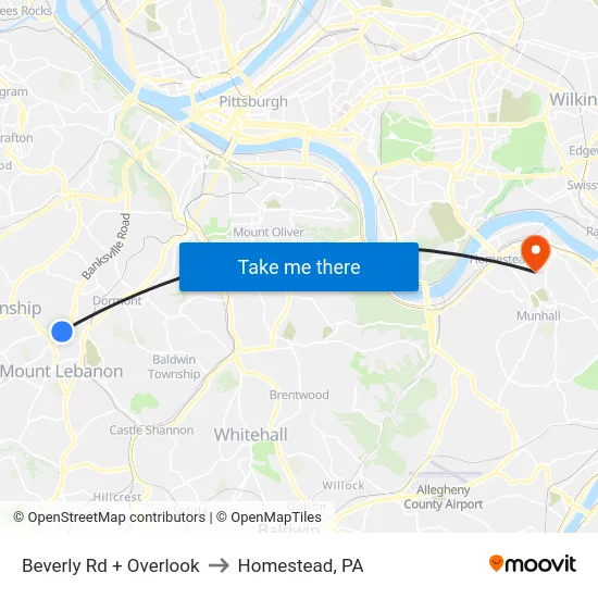 Beverly Rd + Overlook to Homestead, PA map