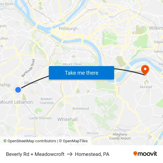Beverly Rd + Meadowcroft to Homestead, PA map