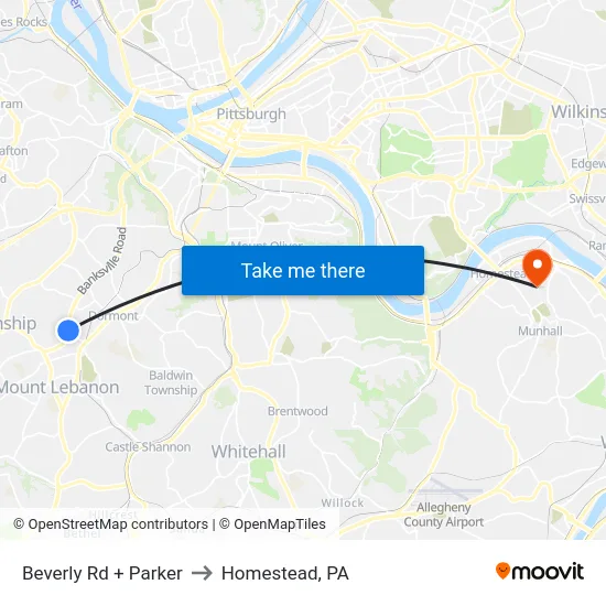 Beverly Rd + Parker to Homestead, PA map