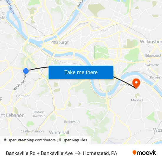 Banksville Rd + Banksville Ave to Homestead, PA map