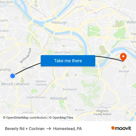 Beverly Rd + Cochran to Homestead, PA map