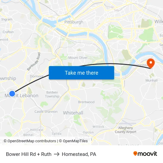 Bower Hill Rd + Ruth to Homestead, PA map