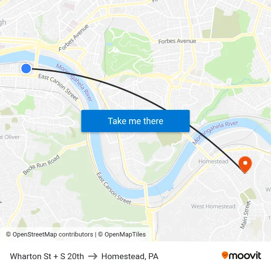 Wharton St + S 20th to Homestead, PA map