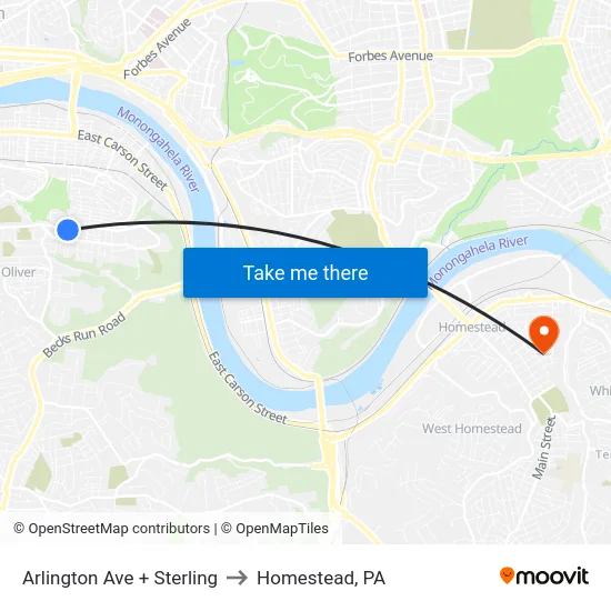 Arlington Ave + Sterling to Homestead, PA map