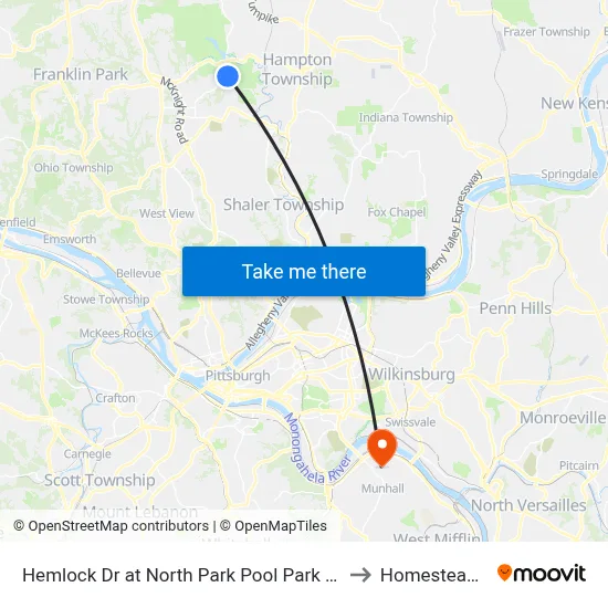 Hemlock Dr at North Park Pool Park And Ride to Homestead, PA map
