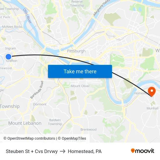 Steuben St + Cvs Drvwy to Homestead, PA map