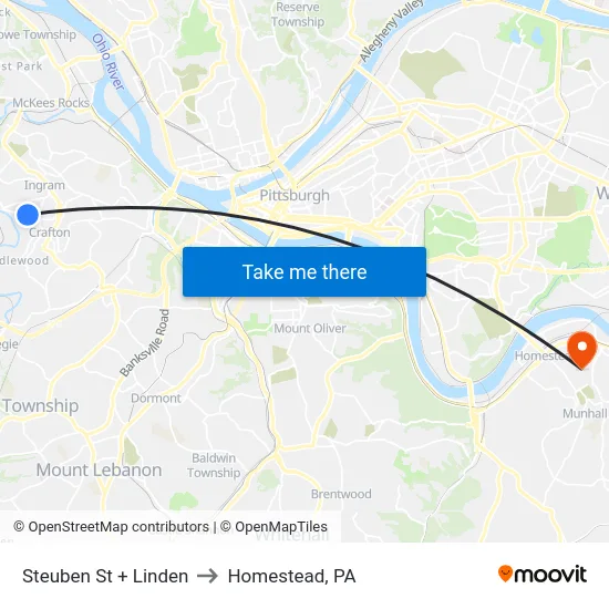 Steuben St + Linden to Homestead, PA map