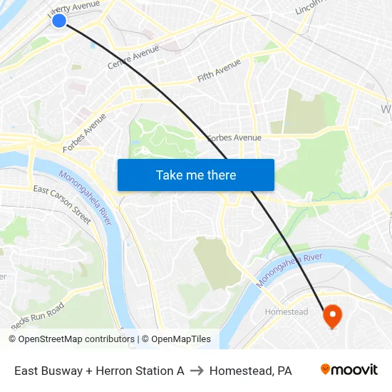 East Busway + Herron Station A to Homestead, PA map