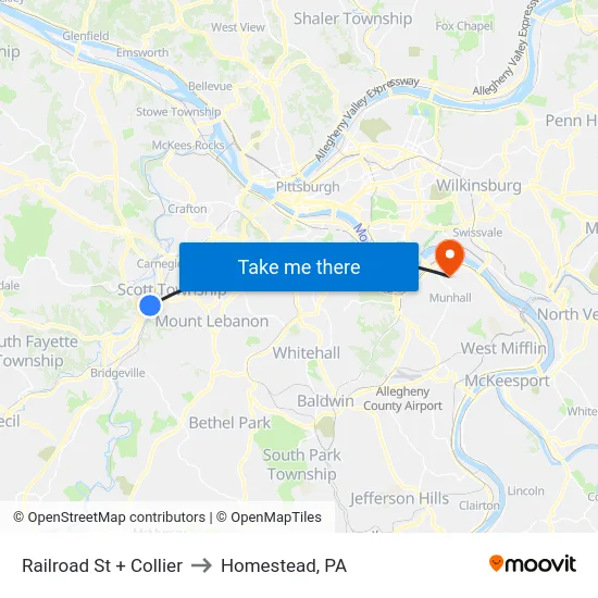 Railroad St + Collier to Homestead, PA map