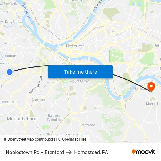 Noblestown Rd + Brenford to Homestead, PA map