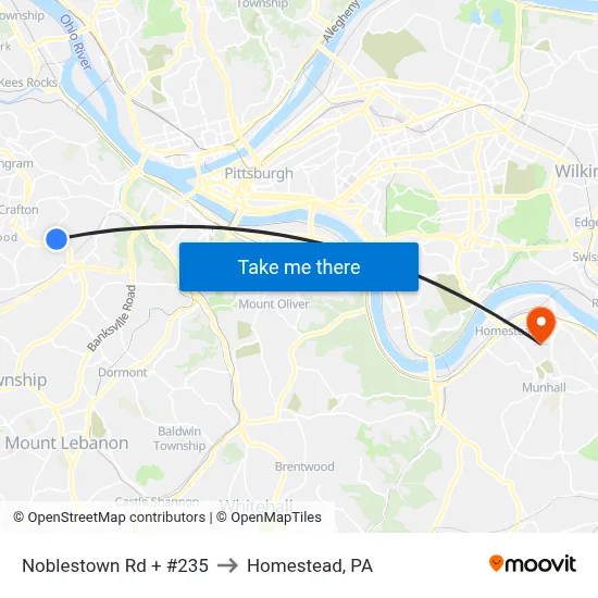 Noblestown Rd + #235 to Homestead, PA map