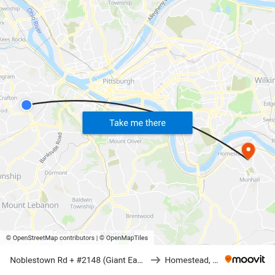 Noblestown Rd + #2148 (Giant Eagle) to Homestead, PA map