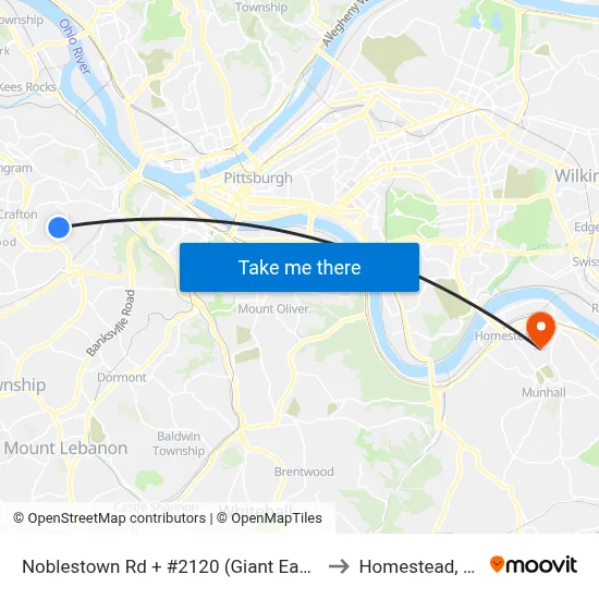 Noblestown Rd + #2120 (Giant Eagle) to Homestead, PA map