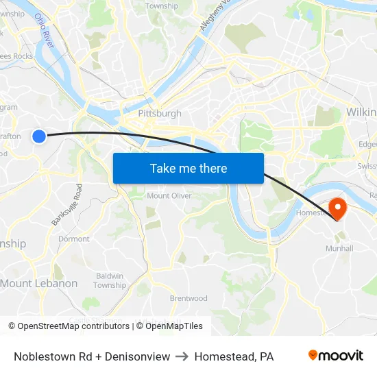 Noblestown Rd + Denisonview to Homestead, PA map