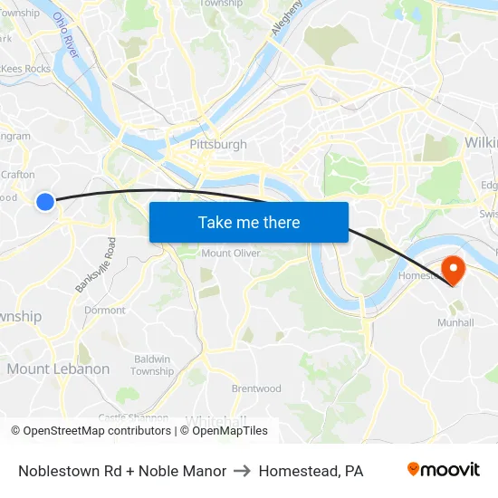Noblestown Rd + Noble Manor to Homestead, PA map