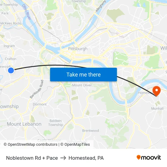Noblestown Rd + Pace to Homestead, PA map