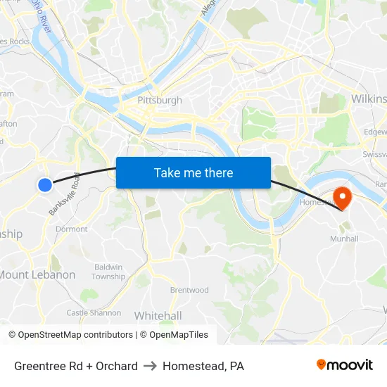 Greentree Rd + Orchard to Homestead, PA map
