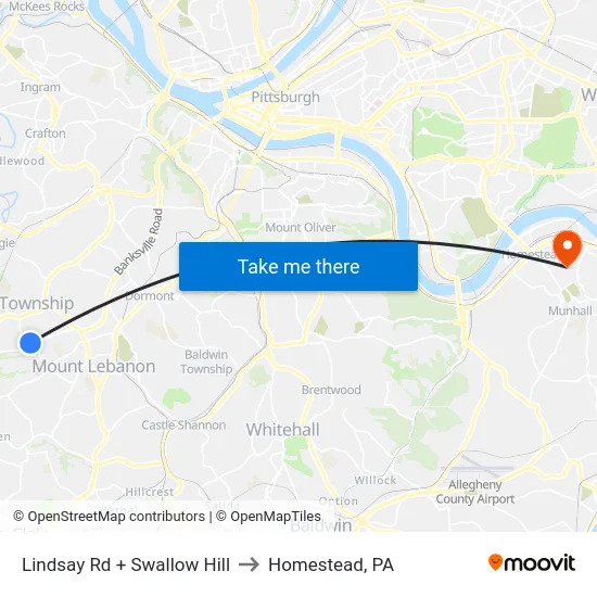 Lindsay Rd + Swallow Hill to Homestead, PA map