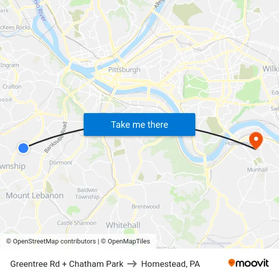 Greentree Rd + Chatham Park to Homestead, PA map