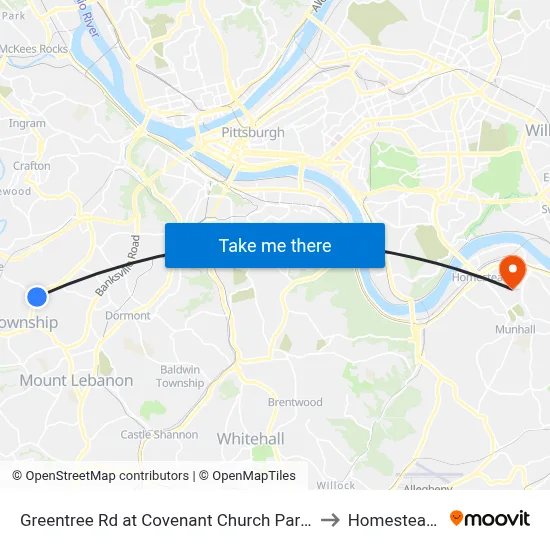 Greentree Rd at Covenant Church Park And Ride to Homestead, PA map