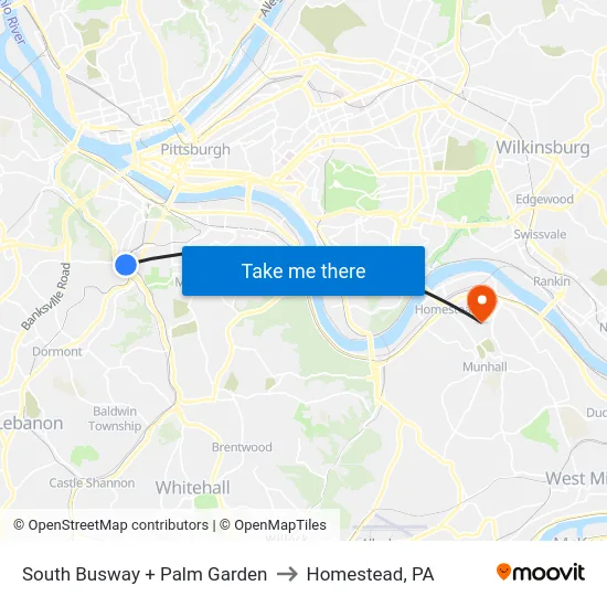 South Busway + Palm Garden to Homestead, PA map