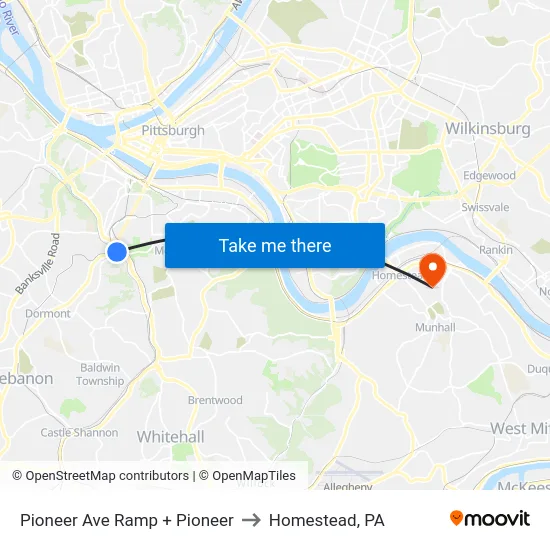 Pioneer Ave Ramp + Pioneer to Homestead, PA map
