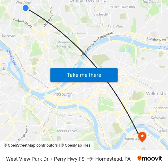 West View Park Dr + Perry Hwy FS to Homestead, PA map