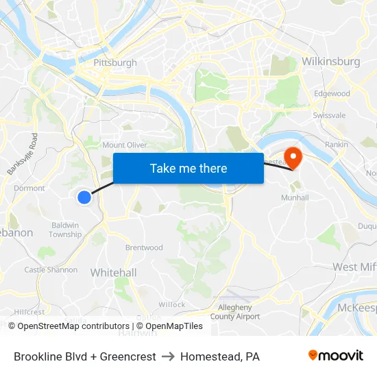 Brookline Blvd + Greencrest to Homestead, PA map