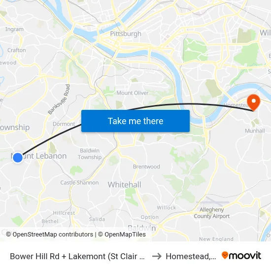 Bower Hill Rd + Lakemont (St Clair Hosp) to Homestead, PA map