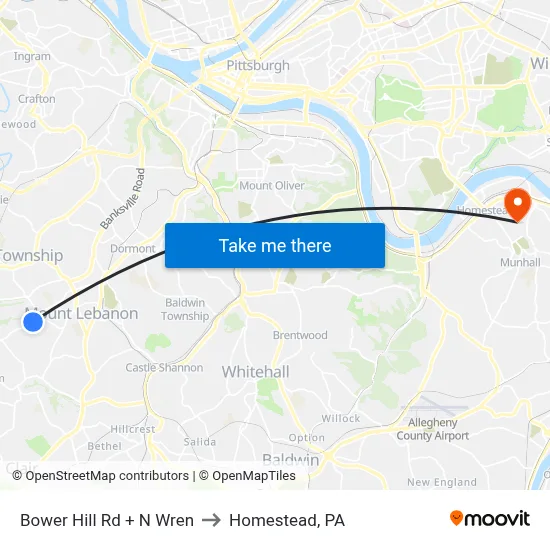 Bower Hill Rd + N Wren to Homestead, PA map