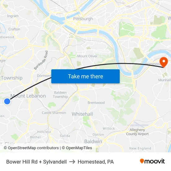 Bower Hill Rd + Sylvandell to Homestead, PA map