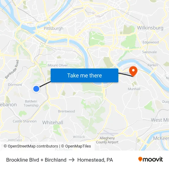 Brookline Blvd + Birchland to Homestead, PA map