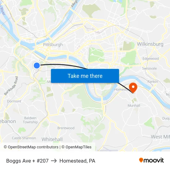 Boggs Ave + #207 to Homestead, PA map