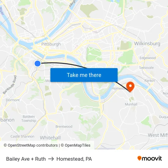 Bailey Ave + Ruth to Homestead, PA map