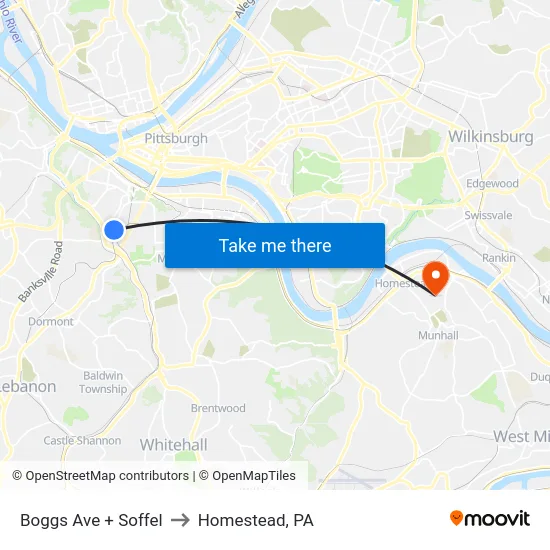 Boggs Ave + Soffel to Homestead, PA map
