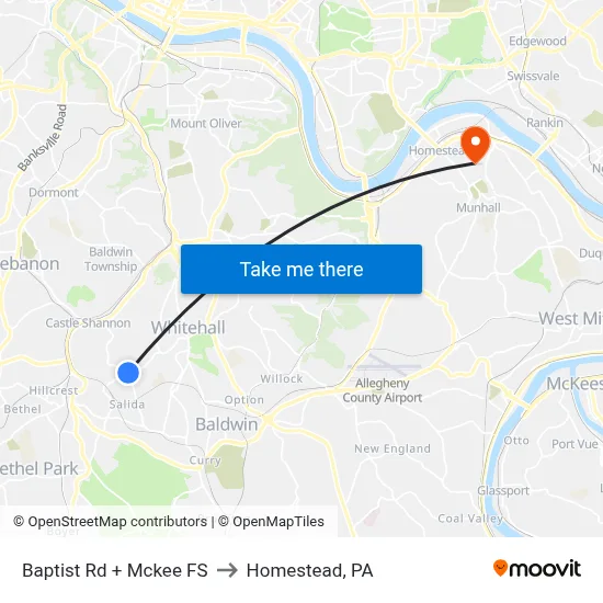 Baptist Rd + Mckee FS to Homestead, PA map