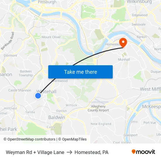 Weyman Rd + Village Lane to Homestead, PA map