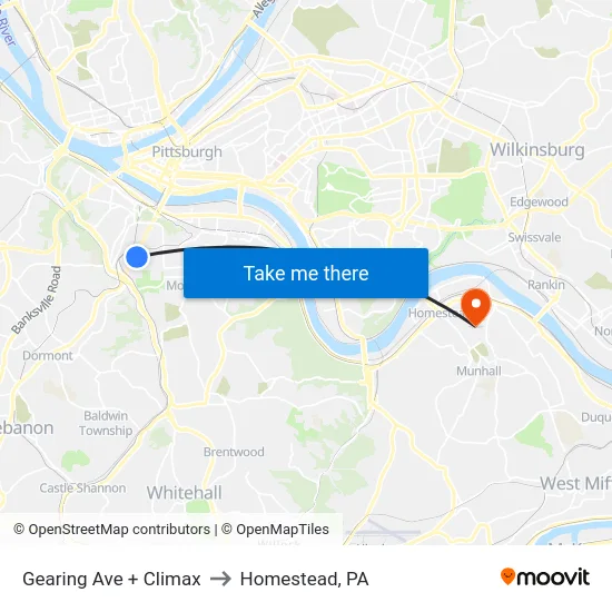Gearing Ave + Climax to Homestead, PA map