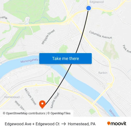 Edgewood Ave + Edgewood Ct to Homestead, PA map