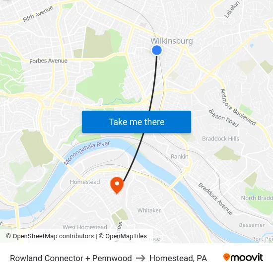 Rowland Connector + Pennwood to Homestead, PA map