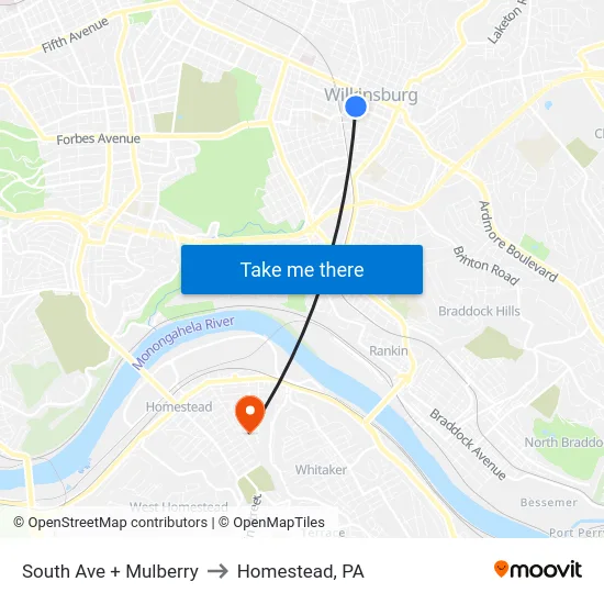 South Ave + Mulberry to Homestead, PA map