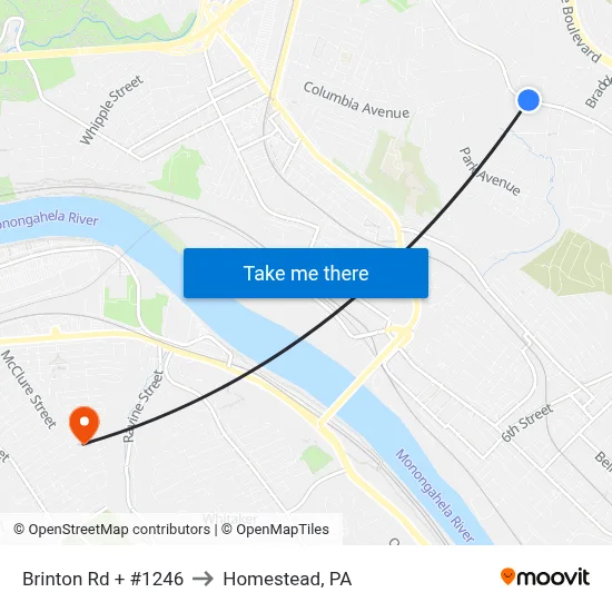 Brinton Rd + #1246 to Homestead, PA map