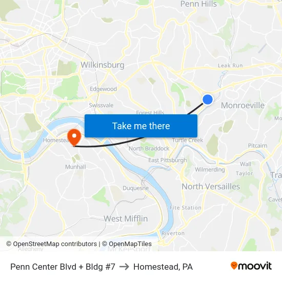 Penn Center Blvd + Bldg #7 to Homestead, PA map