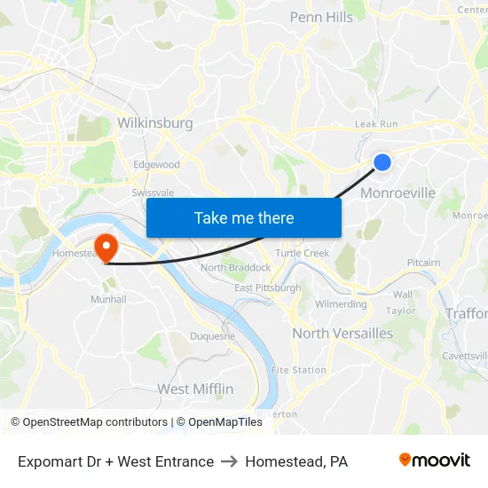 Expomart Dr + West Entrance to Homestead, PA map
