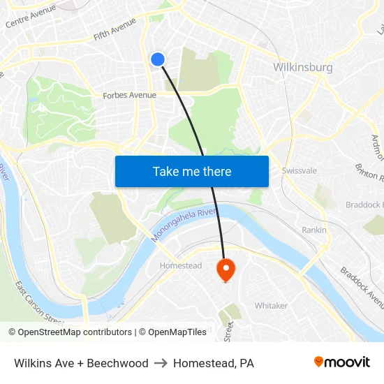 Wilkins Ave + Beechwood to Homestead, PA map