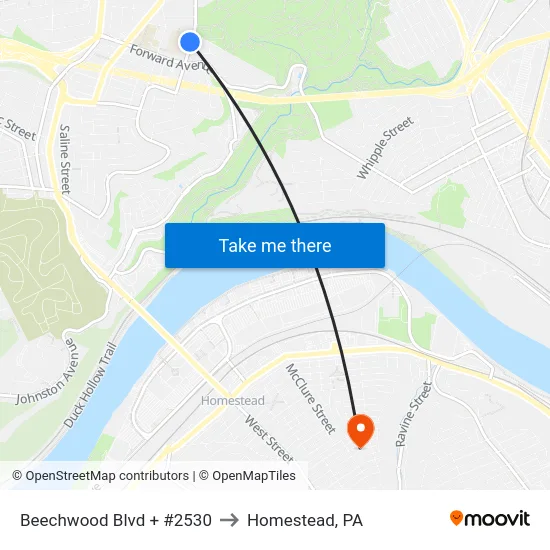 Beechwood Blvd + #2530 to Homestead, PA map