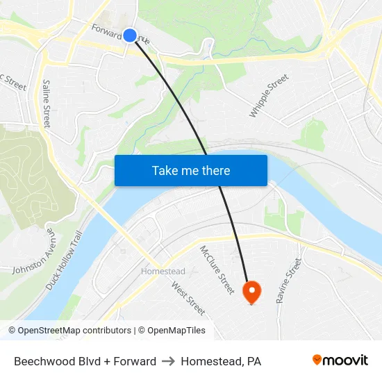 Beechwood Blvd + Forward to Homestead, PA map