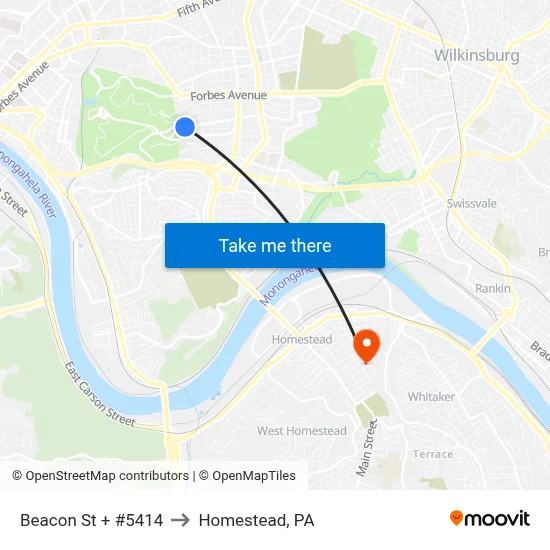 Beacon St + #5414 to Homestead, PA map