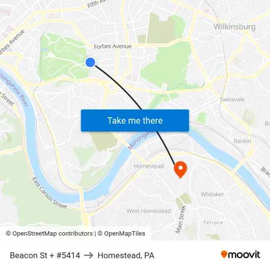 Beacon St + #5414 to Homestead, PA map