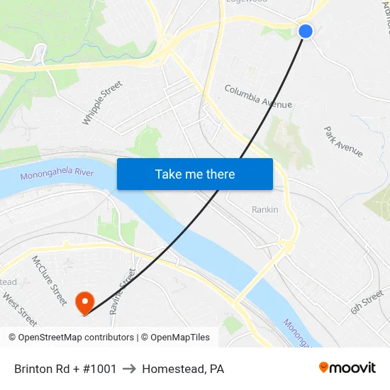 Brinton Rd + #1001 to Homestead, PA map